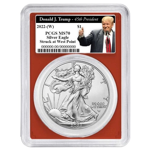 2022 (W) $1 American Silver Eagle PCGS MS70 Trump 45th President Label Red Frame