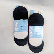 PEDS Mid Cut No Show Cushion Liner Socks Size Medium 5-10 Black 12 pair