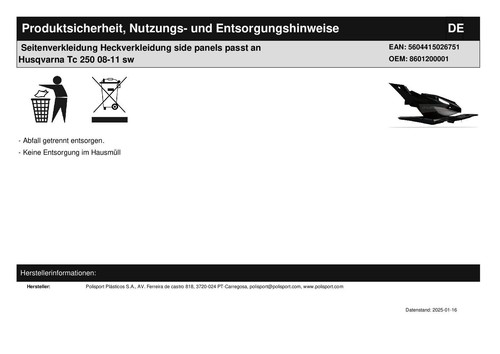 Seitenverkleidung Heckverkleidung side panels passt an Husqvarna Tc 250 08-11 sw - Bild 6 von 6