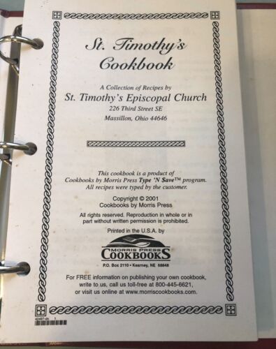 Vintage 2001 St Timothy's Episcopal Massillon Ohio Church Cookbook Stained Glass - Foto 3 di 13