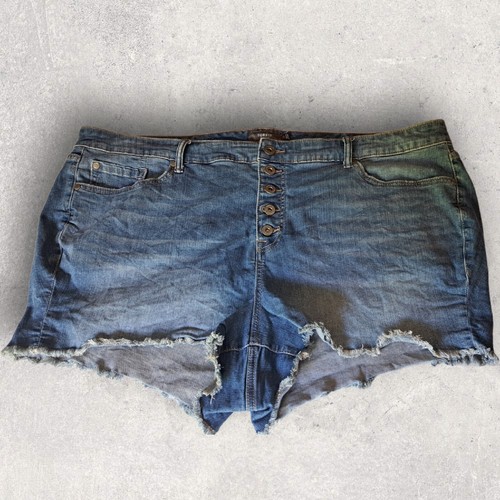 Torrid Jean Shorts Womens Plus Sz 26 Denim Cutoff Distressed Button Up Boho - Foto 1 di 11