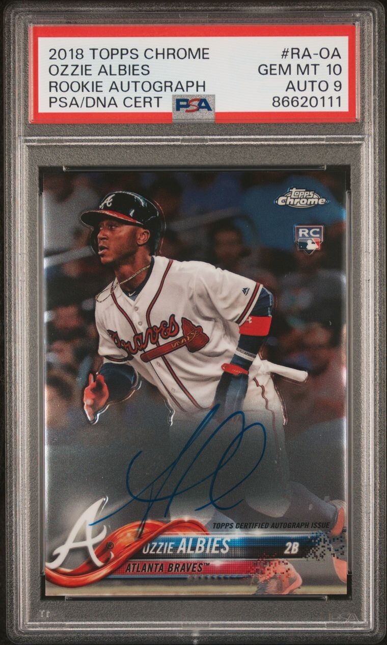 2018 Topps Chrome OZZIE ALBIES Autograph PSA 10 (Auto 9) Rookie RC #RA-OA Braves