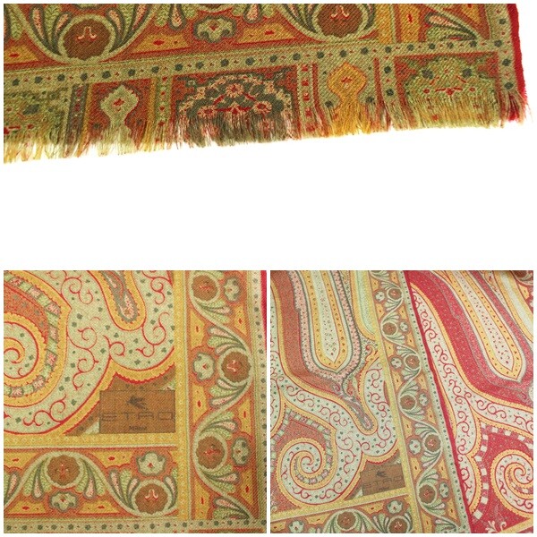 Authentic ETRO Rectangular Stole Shawl Red x Gree… - image 3