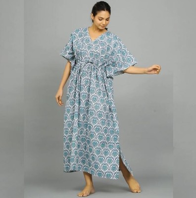 cotton caftan dress Women's Paradisa Sarasota Pink Multi Cotton Linen Poolside Print Caftan Dress | Size: M