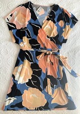 Nine West Sz 4X NEW! Bold Print Floral Dress Stretch Faux Wrap Short Sleeve