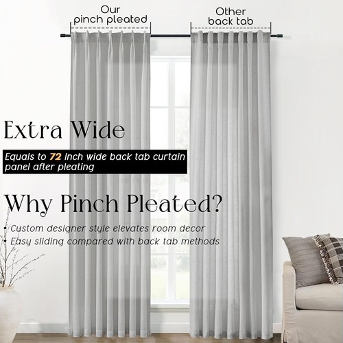 Stylish 108" Pinch Pleat Semi-Sheer Curtains, 2-Pack - Indoor Window Treatments - Picture 4 of 11