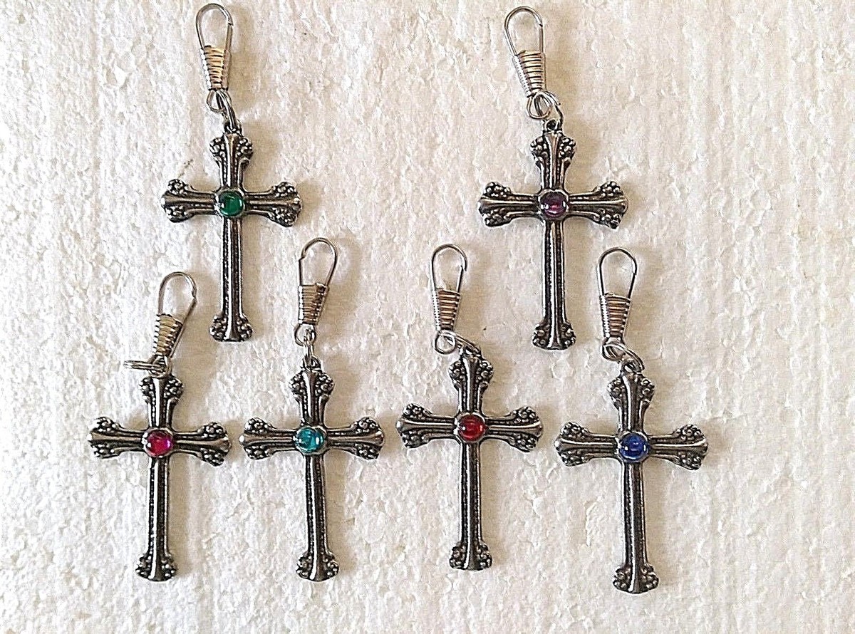 Choose Color Crystal on Pewter CROSS Zipper Pull 1-7/8
