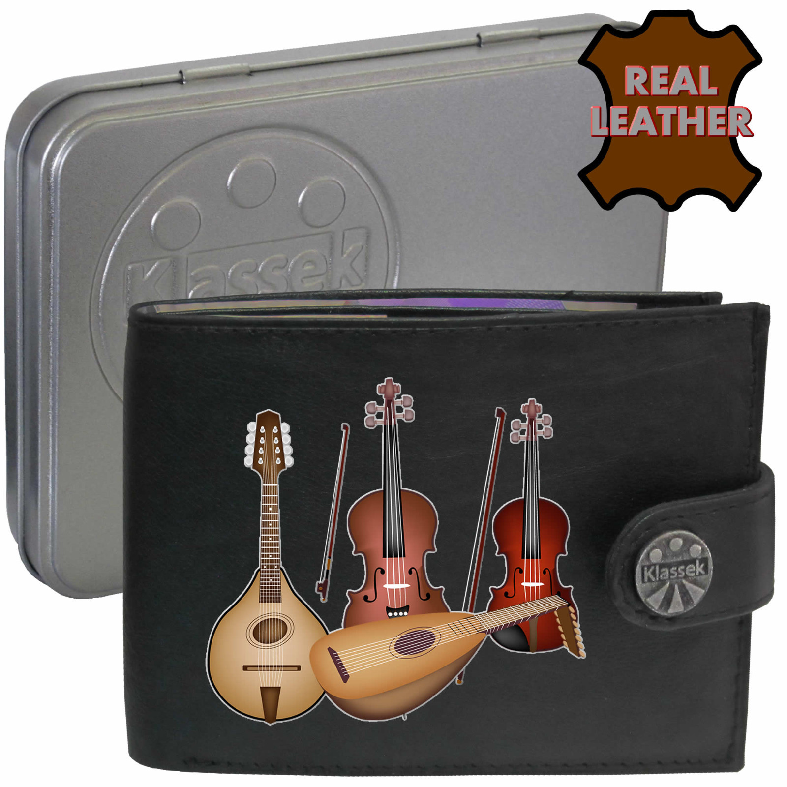 Classical Instrument Wallet Leather Violin Viola Orchestra Gift Tin RFID