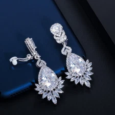CWWZircons No Hole Piercing Ear CZ Crystal Long Luxury Clip On Earring Jewelry