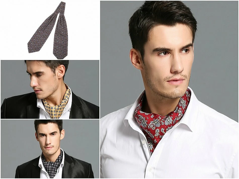 Herren Seide Krawatten-Schal Seiden-Tuch Halstuch Ascot 2-lagig Schal-Krawatte - Bild 1 von 1