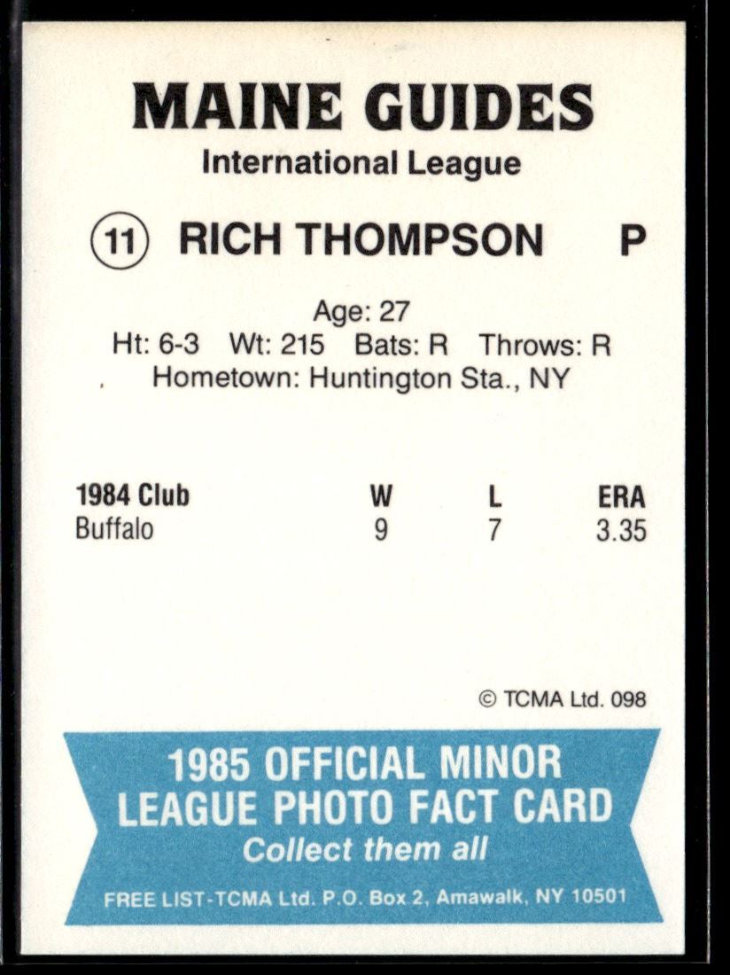 1985 TCMA Maine Guides Minor League Rich Thompson #11 | eBay