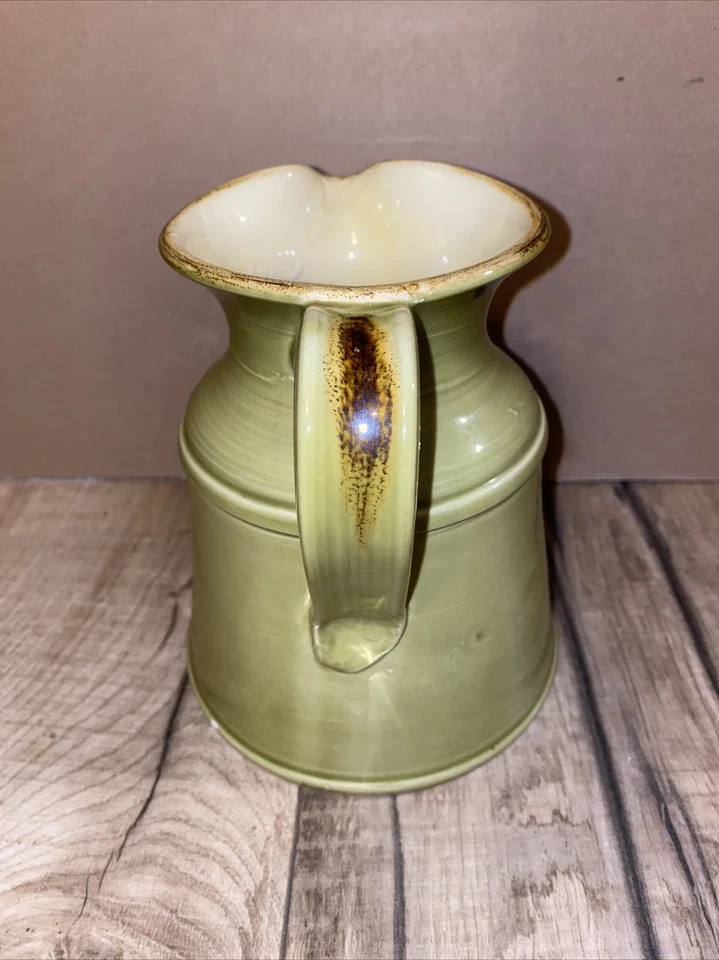 Made in Italy For Crate & Barrel Milk Jug Pitcher Green Yellow Glazed 32 Oz 6.5” - Image 2 of 4