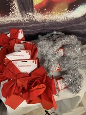 4Holiday Style Christmas Garland Tinsel 15 ft Each/60 ft Total- Silver 5 R Bows