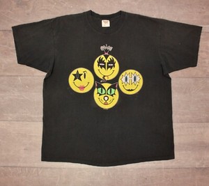 T-shirt Vintage Y2K Emoji Smiley Brodé – Noir Manches Courtes – Taille XL