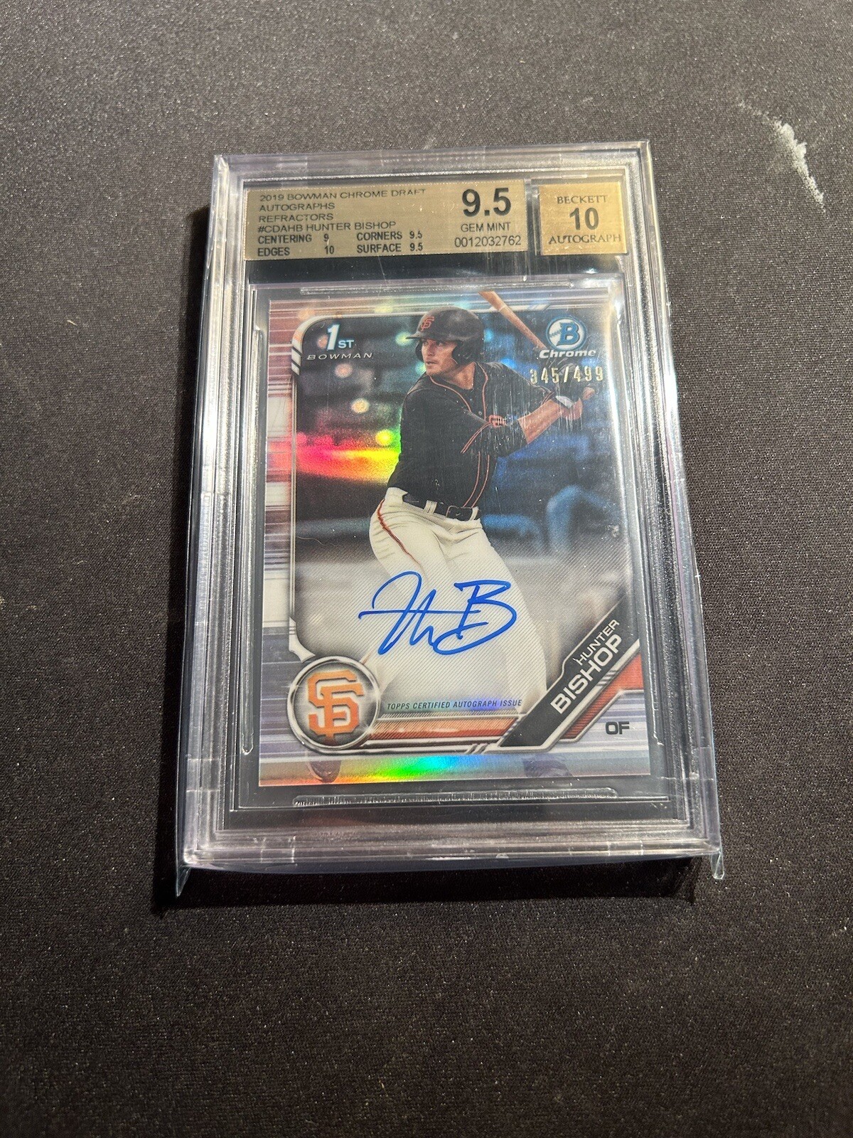 2019 Bowman Chrome Draft REFRACTOR AUTO Hunter Bishop #'d /499 - BGS 9.5/10!