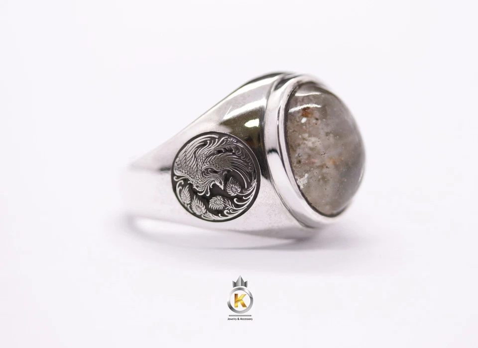 Anillo de cuarzo para hombre anillo de cuarzo rutileado anillo de plata anillo de cuarzo rutileado Foto 3 de 4