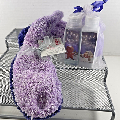 Womens 2x Soft Anklet Socks (1Size) & Lotion/Body Wash Sponge GIFT SET Purples