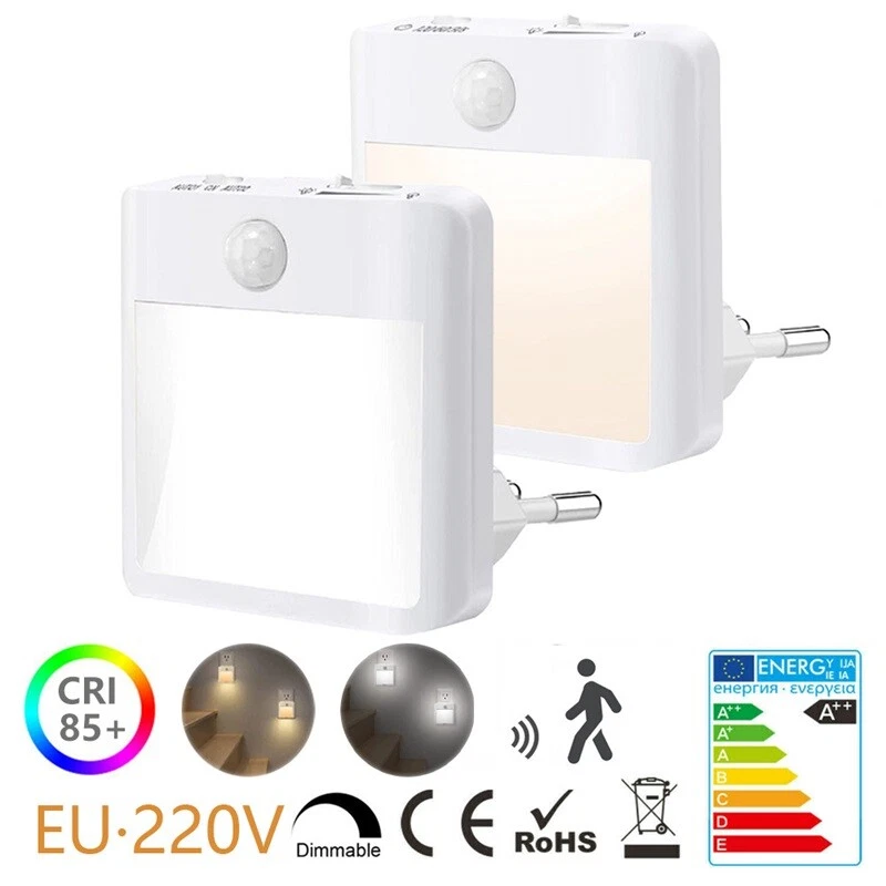 Luz de noche LED regulable con detector de movimiento enchufe lámpara de noche luz de enchufe