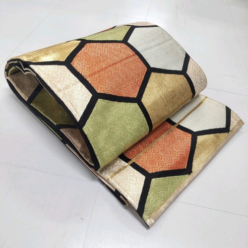 Kimono japonés, seda pura usado Fukuro OBI, elegancia extrema Kinshari antiguo - Imagen 3 de 13