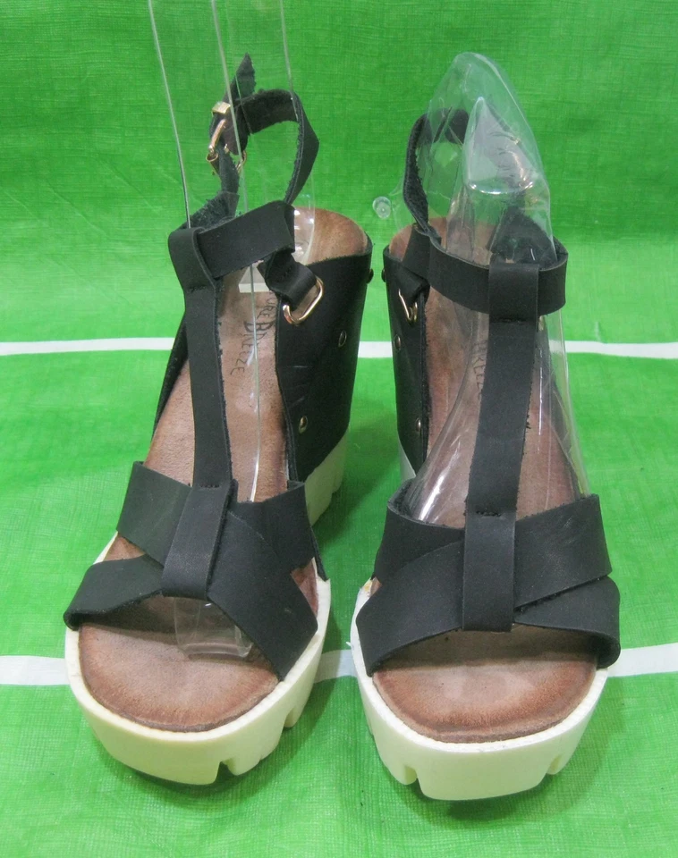 NUEVO Negro 4.5" Tacón de Cuña Alto 1" Plataforma Correa al Tobillo Zapatos MUJERES Talla 6 Foto 2 de 4