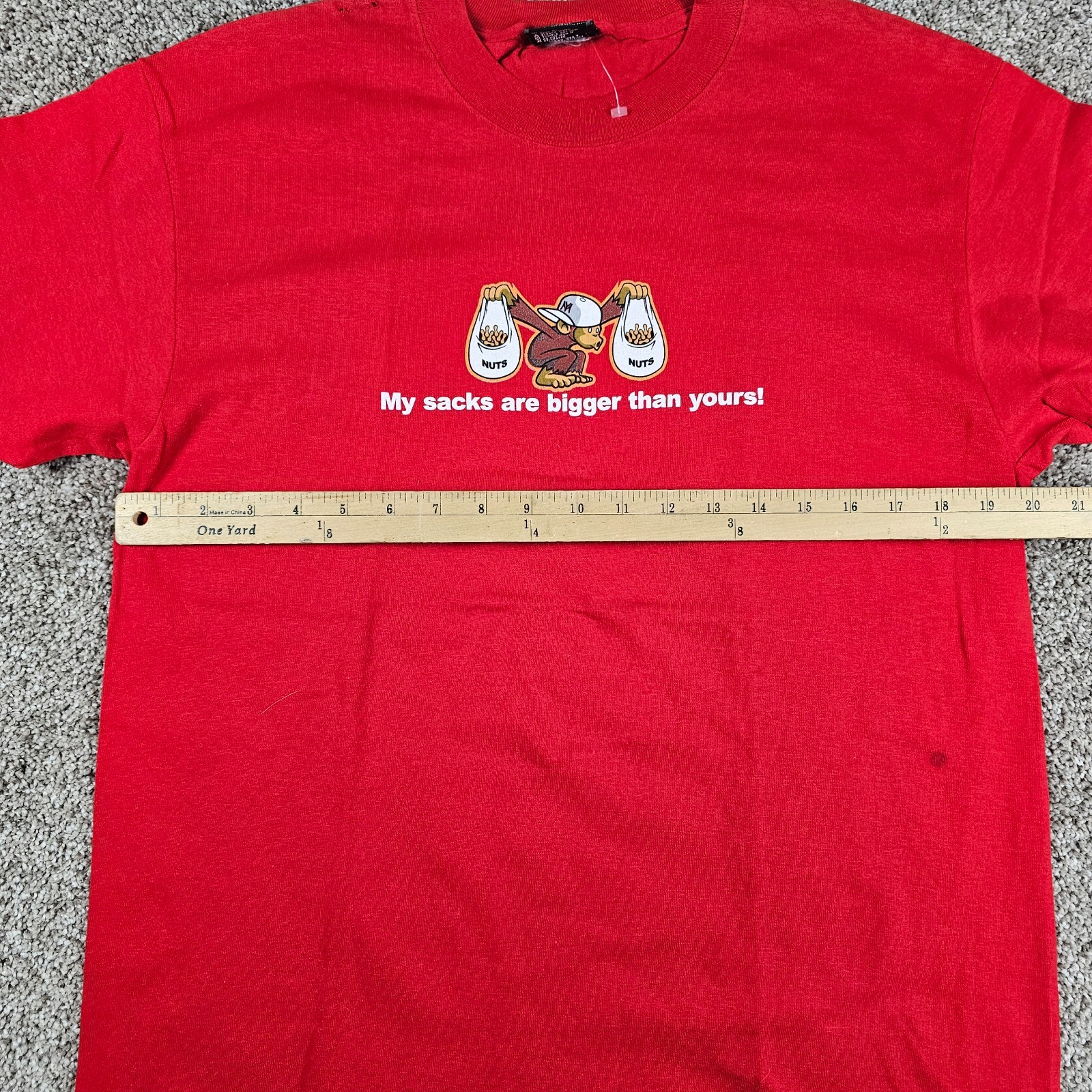 Vintage ODM Shirt Mens Medium Red My Sacks Are Bigger Y2K Peanut Monkey Funny