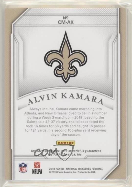 2018 Panini National Treasures Century Materials Holo Gold /10 Alvin Kamara - Image 2 of 2