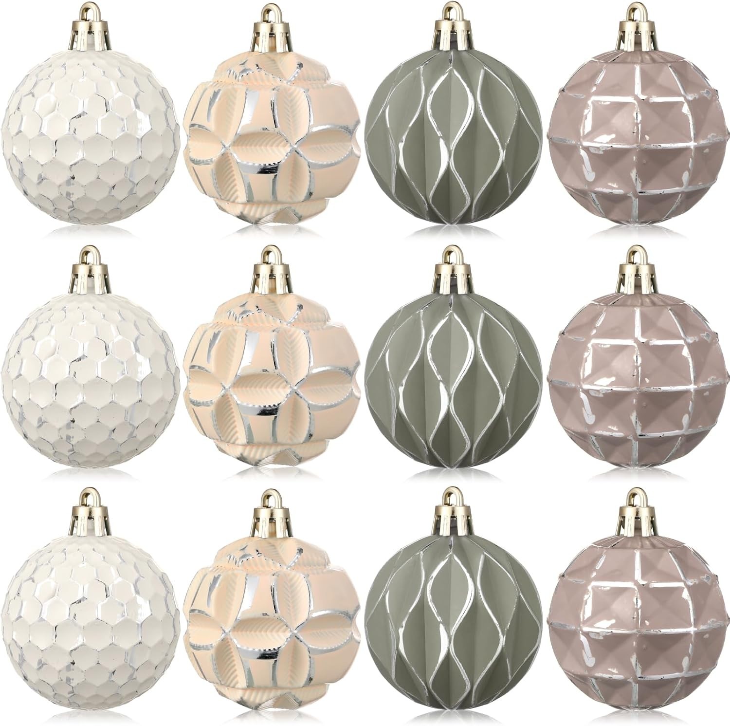 Syhood 12 Pcs Neutral Textured Christmas Ball Ornaments 2.4 Inch 