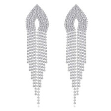 mecresh Silver Rhinestone Crystal Bridal Chandelier Long Tassels Dangle Earri...