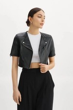 Women's Black Sheep Leather Cropped Fashion Jacket Butter Soft Leather