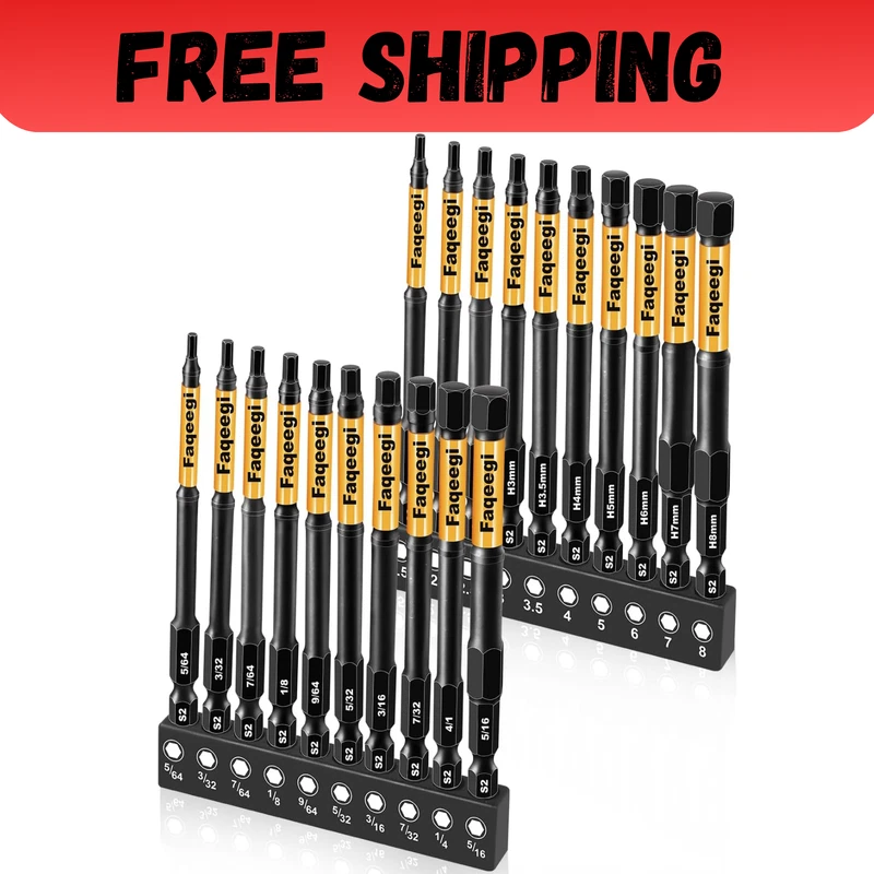 20-piece 4-inch hex bit set, metric and SAE