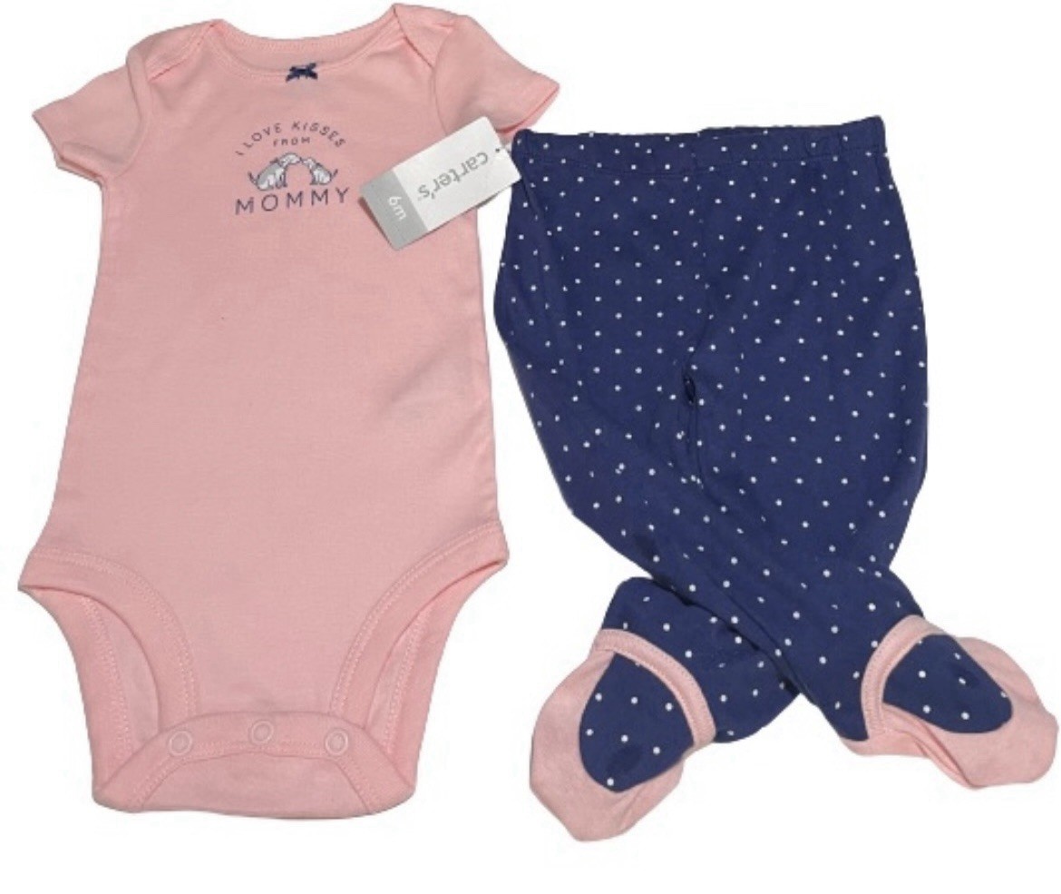 Carter's NWT Girl 2pc Set Size  6m Bodysuit Footed Bottoms