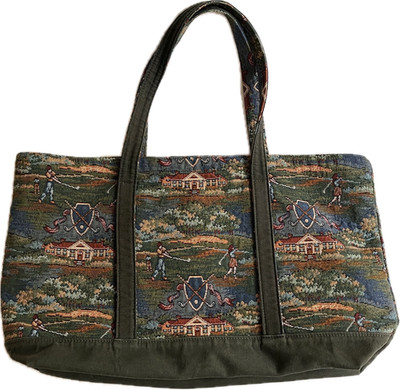 Holdings Fine Accessories Golf Themed Green Tapestry Canvas Tote Bag