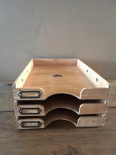 Antik Schreibtischablage 3fach Dokumenten Holz  Papierablage Vintage A4
