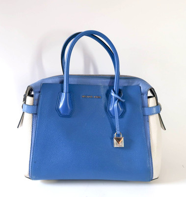 Michael Kors Sutton Tri-Color Blue Cream Leather Satchel Bag