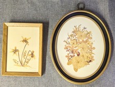 Lot Of 2 Vintage Small Pressed Dried Dry Flower Art Frames 11x9"  5.5x7.5"