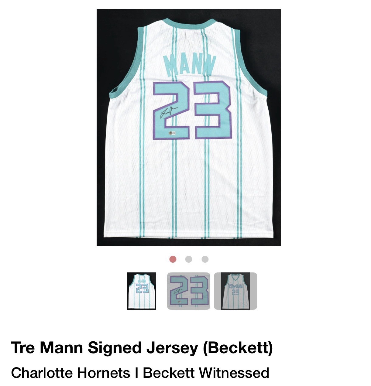 Tre Mann Signed/Autograph Charlotte Hornets #23 Jersey Beckett Authenticated/COA