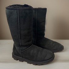 UGG Womens Classic Tall Black Suede Sheepskin Boots Size 6 5845