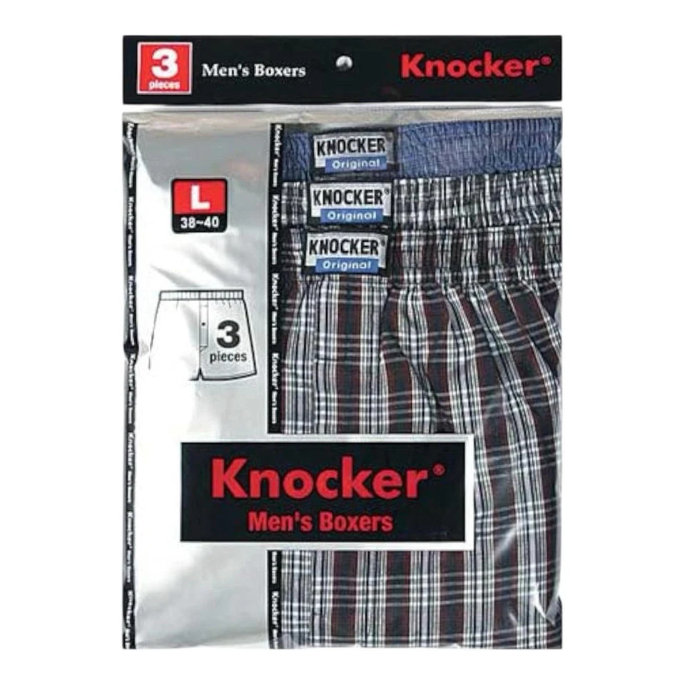 Knocker Men’s Boxers - 3 Pack  Assorted Plaid Colors - Button Fly - Cotton Blend - Image 2 of 4