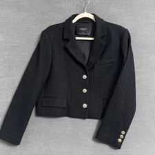 Goelia Jacket XL 12 Black Cropped Blazer Wool Blend Gold Sparkle Career Cocktail
