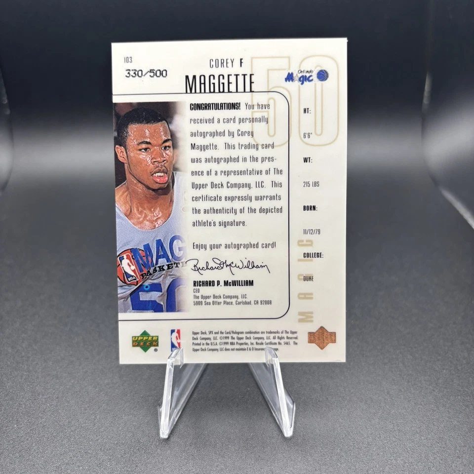 COREY MAGGETTE 1999-00 SPX #103 ROOKIE AUTO AUTOGRAPH /500 DUKE MAGIC CLIPPERS - Image 2 of 2