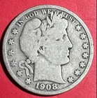 1908D US Barber SILVER Half Dollar "Denver" Mint! VG! Old US Coin!