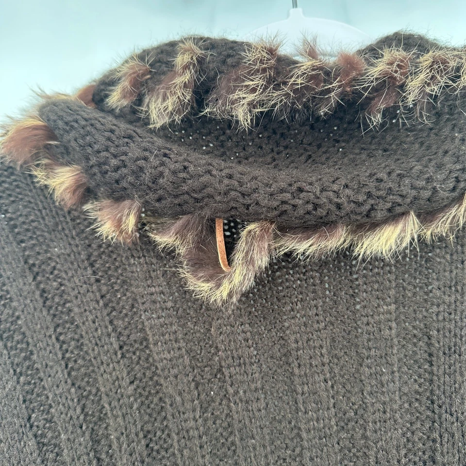 Suéter para Mujer Y2K Marrón Chocolate Mezcla de Lana Talla M Borde de Piel Sintética Boho Cottage Foto 3 de 4