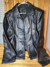 EAST 5th Genuine Leather Jacket Women's XL Black Full Zip Long Sleeve Classic