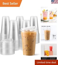 100 Pack - Clear 16 Oz Plastic Cups With Lids, Disposable Iced Coffee Cups Wi...