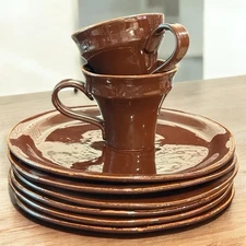 Vietri Cioccolatta Brown 11" Dinner Plates 2 XLg Mugs Bowl 9 Pcs Made In Italy