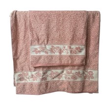 Vintage Celebrity By Santens 100% Cotton Embroidered  Floral Pink Towel Set 80’s