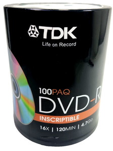 NEW sealed 100 pack TDK Recordable /Inscriptible DVDs DVD-R  16X 120 min. 4.7 Go