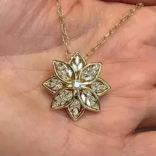 Women's Real Moissanite 2.50Ct Round Cut 14K Yellow Gold Plated Flower Pendant - Picture 5 of 7