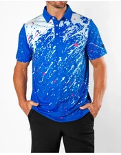 Sunday Swagger Polo Shirt Men's Jazz Blue Print Golf Performance Size Large NEW