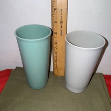Vintage Set of  2 Tupperware 12 Oz Sage Green & Grey Stackable Tumblers 873